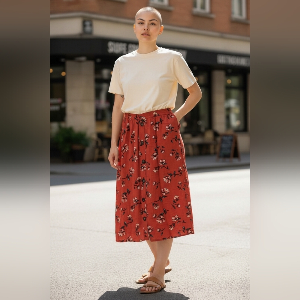 Apt. 9 Red Floral Midi Skirt